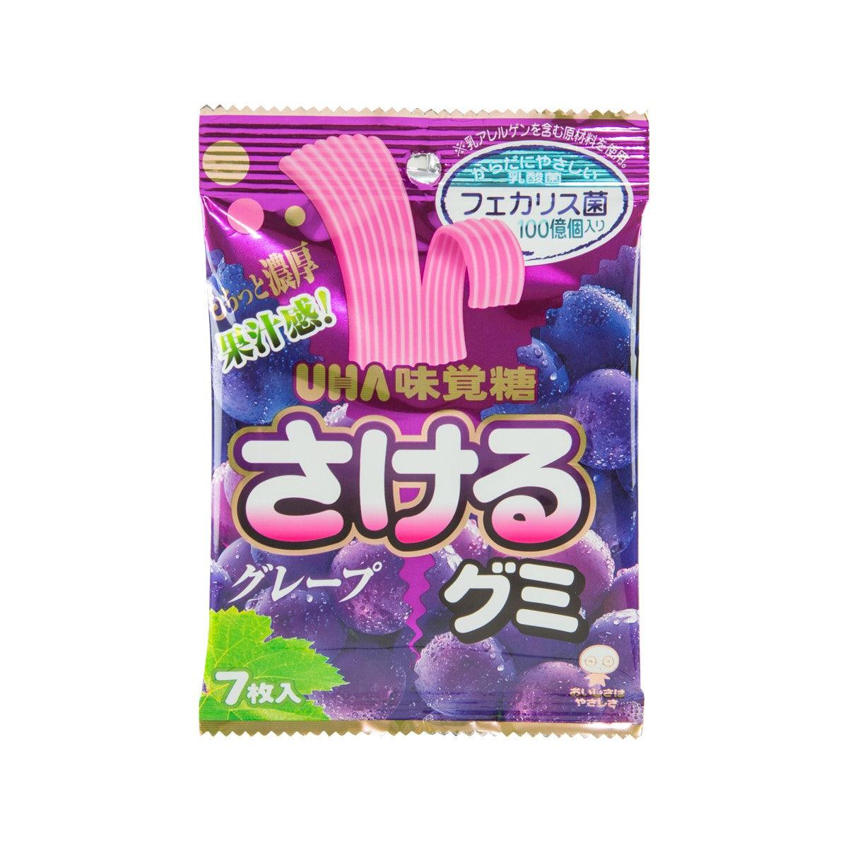 UHA grape gummy strip pouch, 7-pack, purple candy gummies