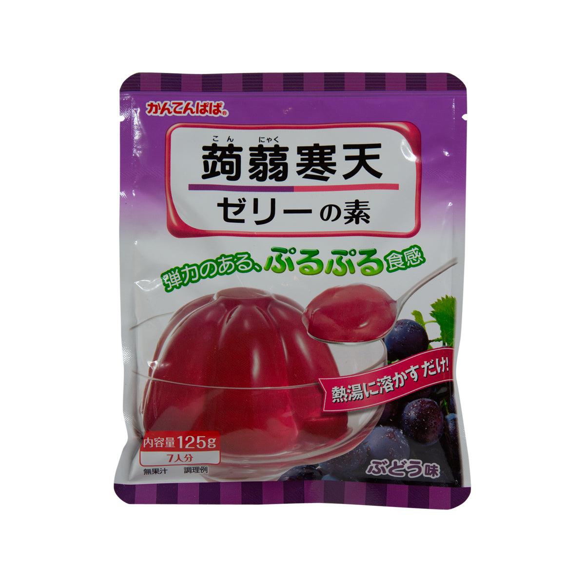 Grape konnyaku & agar jelly mix packet, purple pouch with red jelly illustration