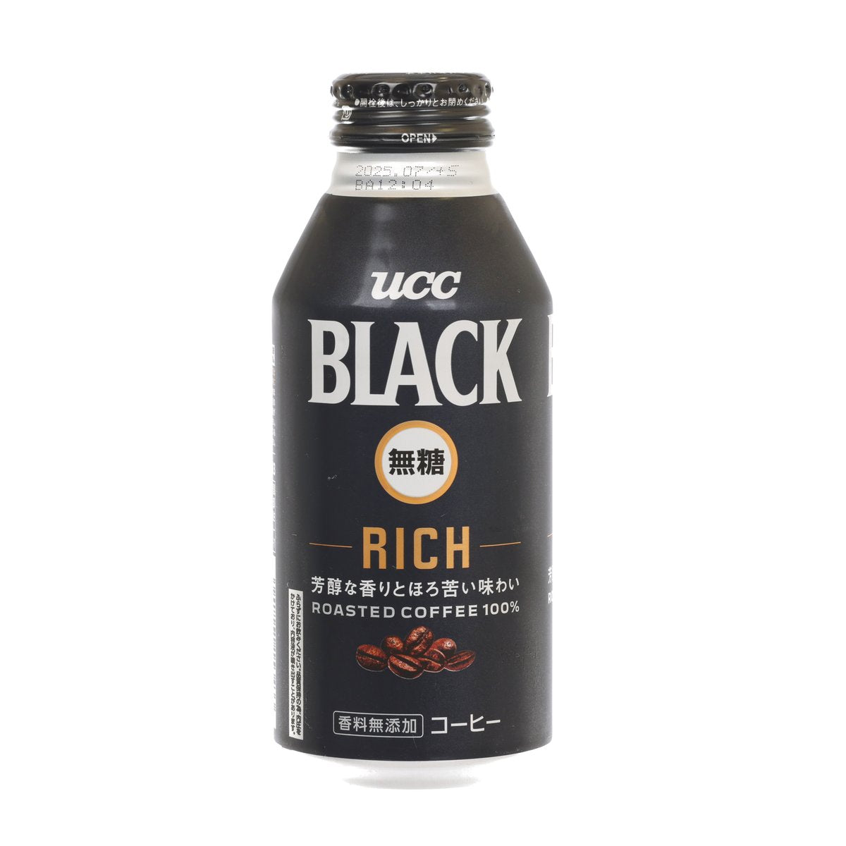 UCC BLACK Rich sugarless black coffee bottle with dark front label