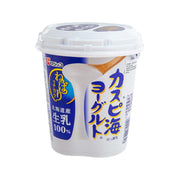 FUJICCO Caspian Sea yogurt cup with white lid and blue label, plastic container.