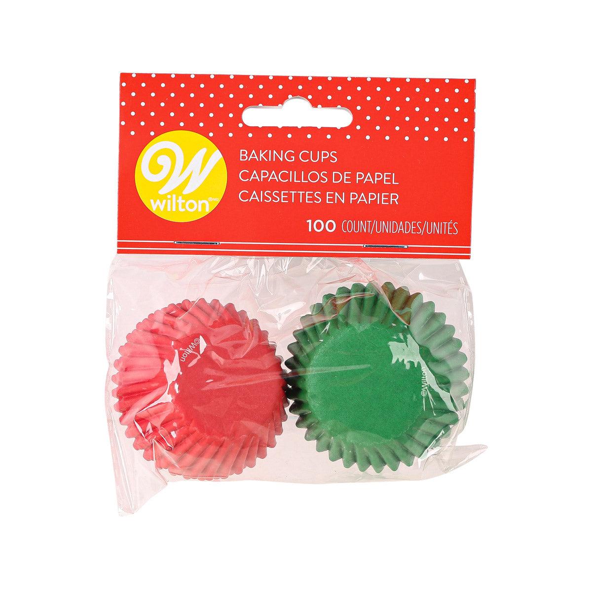Mini baking cup liners, red and green paper, 100-count pack