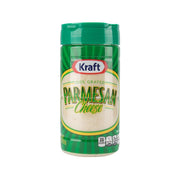 Kraft grated Parmesan cheese container, 226g, green cap and front label.