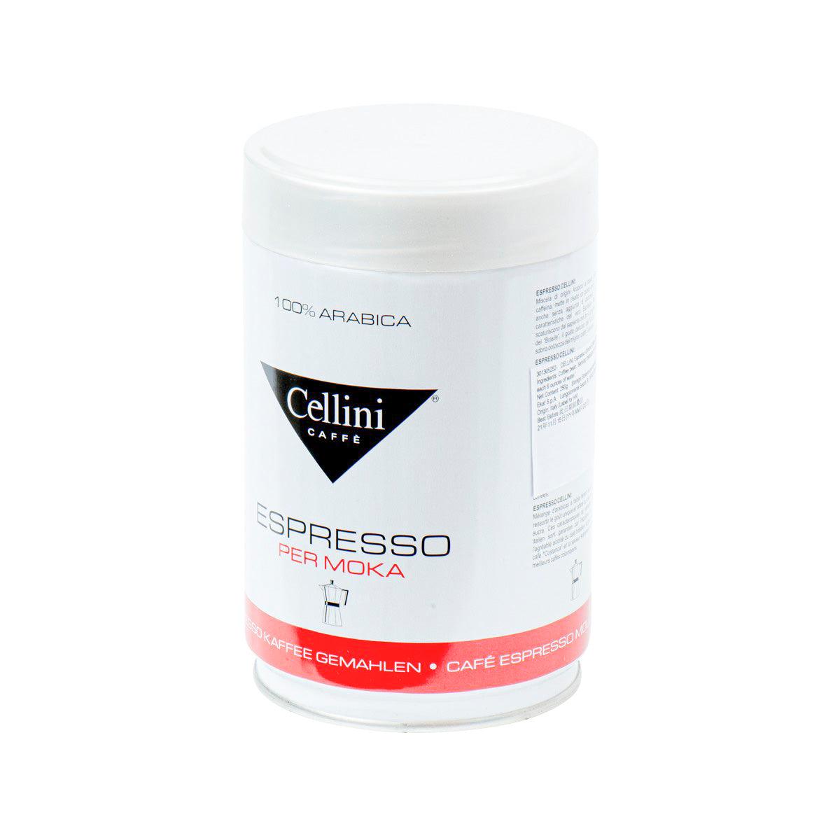 CELLINI espresso per moka ground coffee canister, side label, white 250 g tub