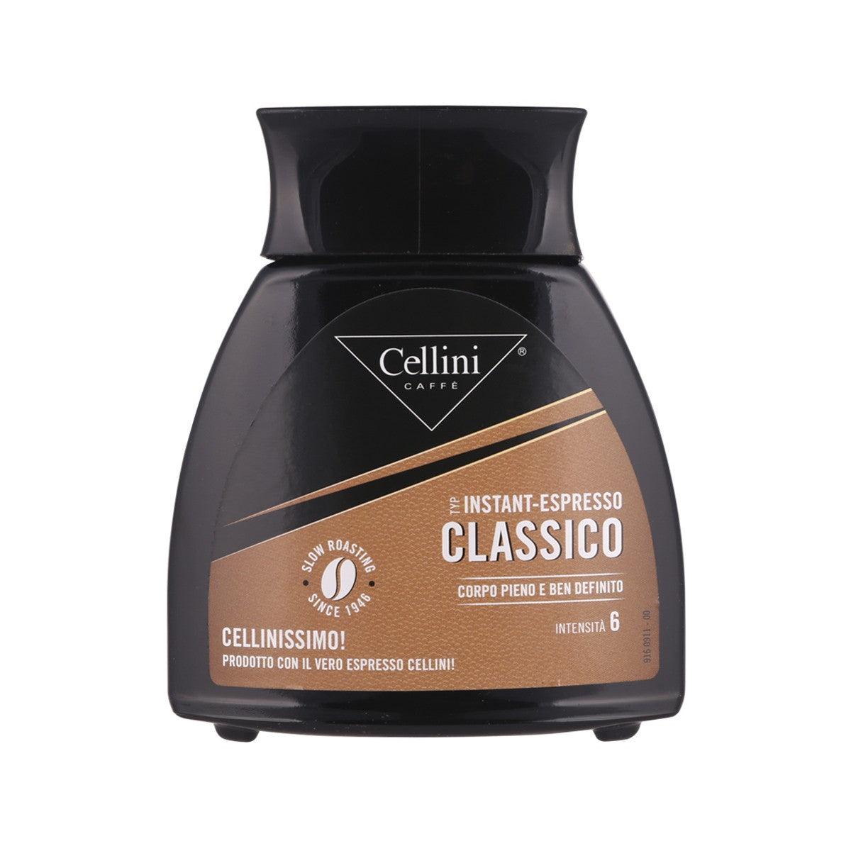 Instant espresso coffee pouch by CELLINI, Classico front label, 100 g, black and gold