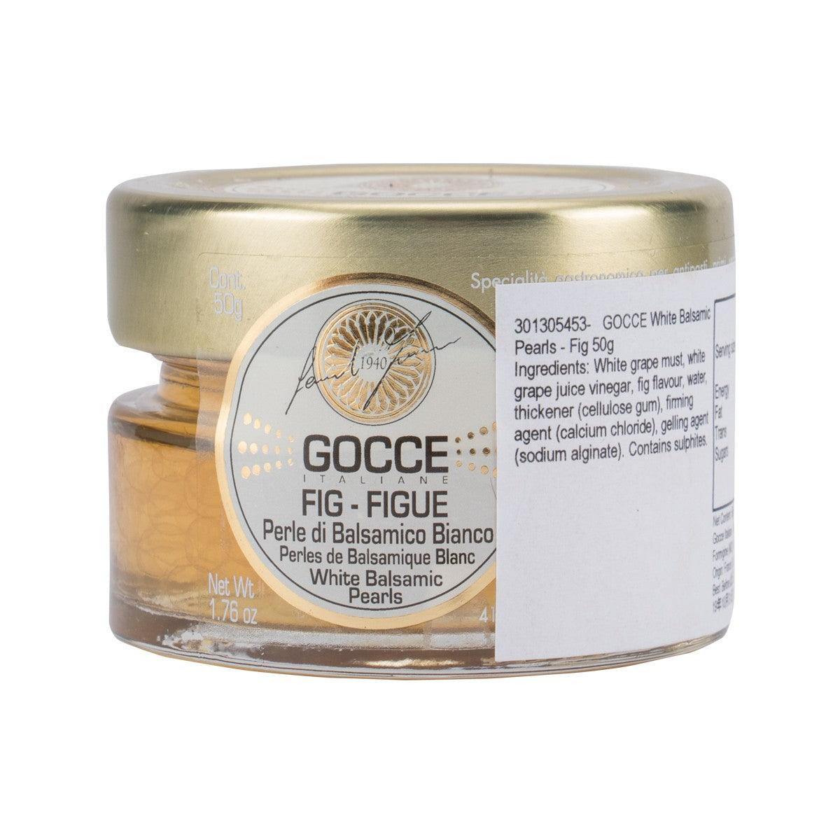 GOCCE balsamic pearls jar with fig label, sealed glass container, 50g