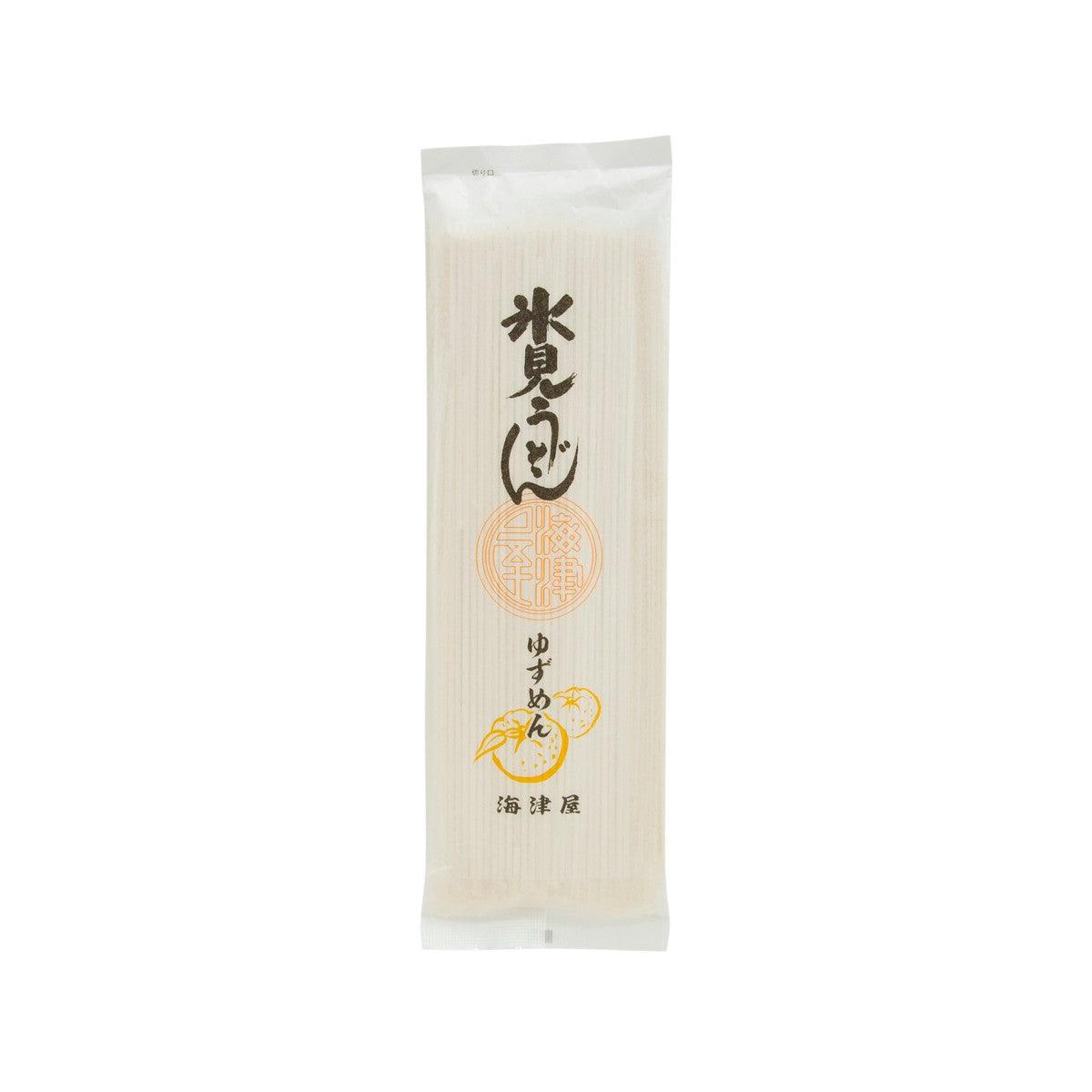 Packaged udon noodle bundle with Japanese label, pale beige noodles