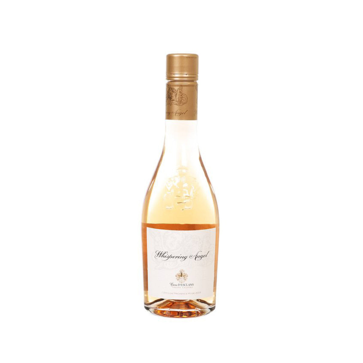 Whispering Angel rosé wine bottle, 375 mL, with gold cap