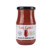 Jar of red tomato puree with black lid