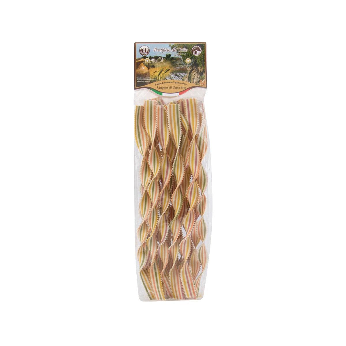 PASTIFICIO DEL COLLE artisanal colorful pasta bag, Lingua di Suocera 250g