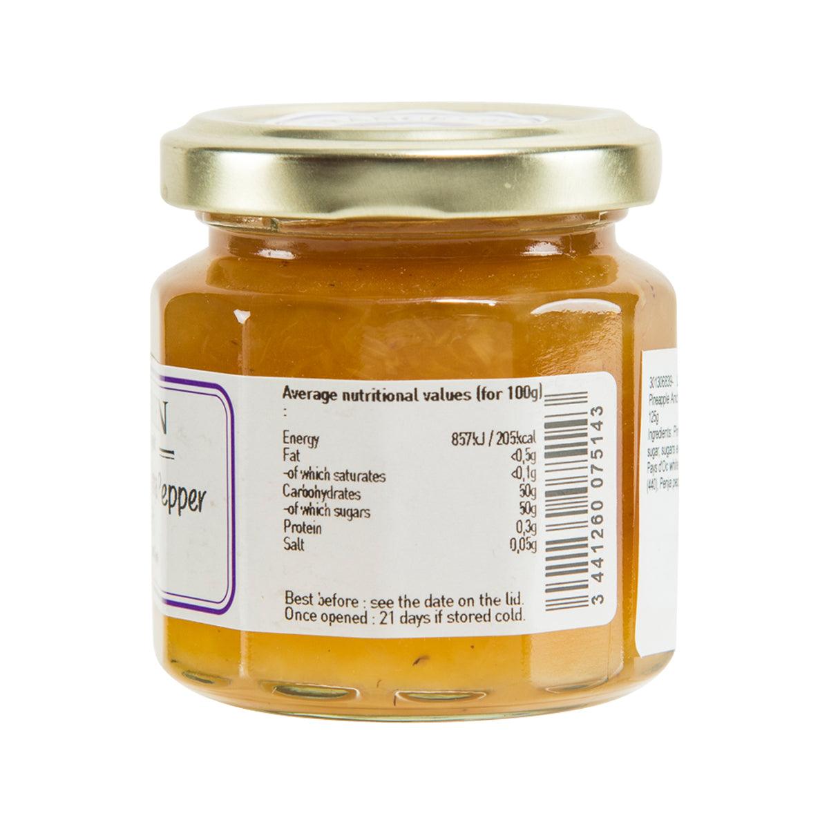 L'EPICURIEN pineapple confit jar back label with nutrition panel, 125g