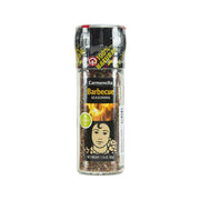CARMENCITA Barbecue seasoning grinder, glass jar with red lid and spice mix