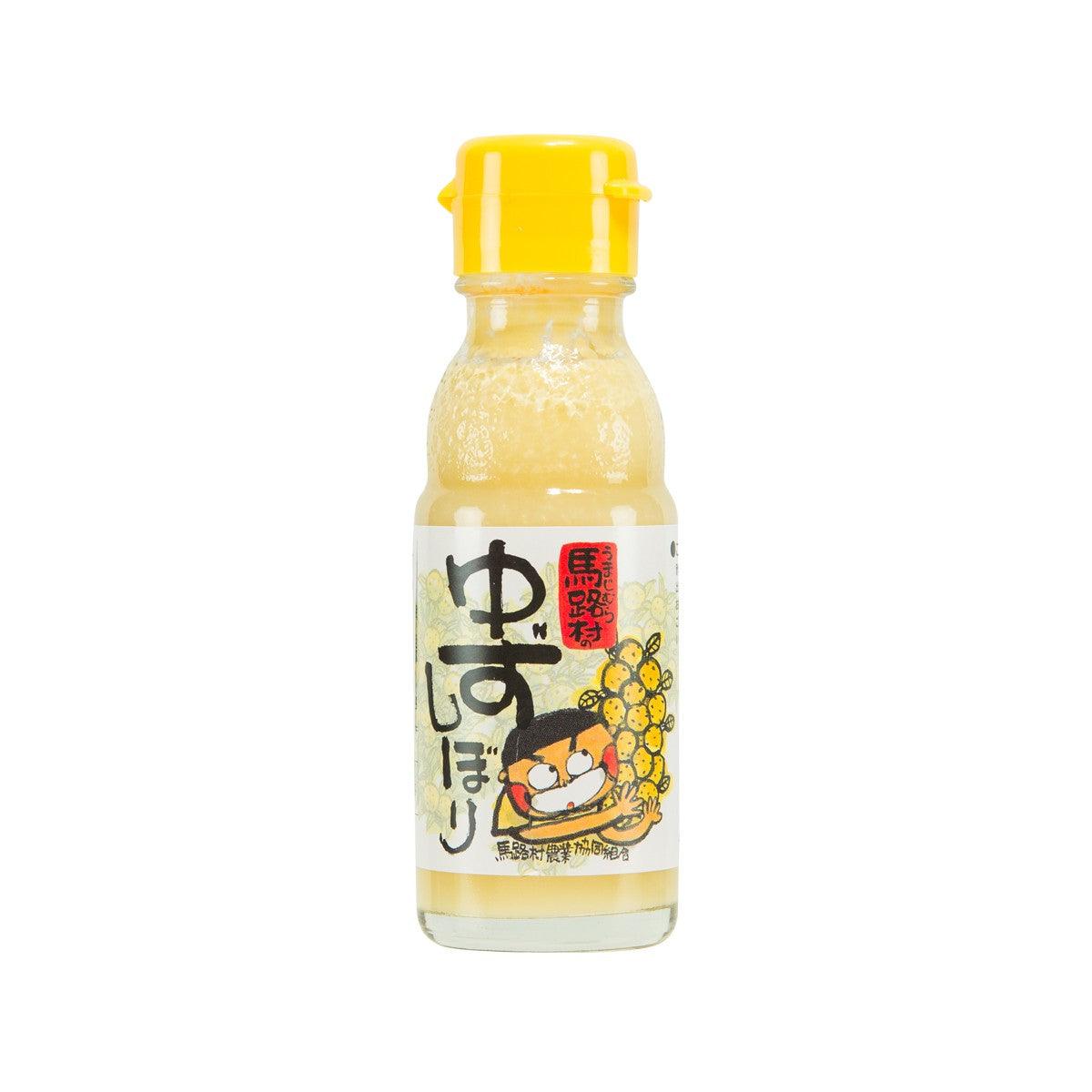 UMAJIMURA yuzu citrus juice bottle, 90 mL, yellow cap, front label artwork