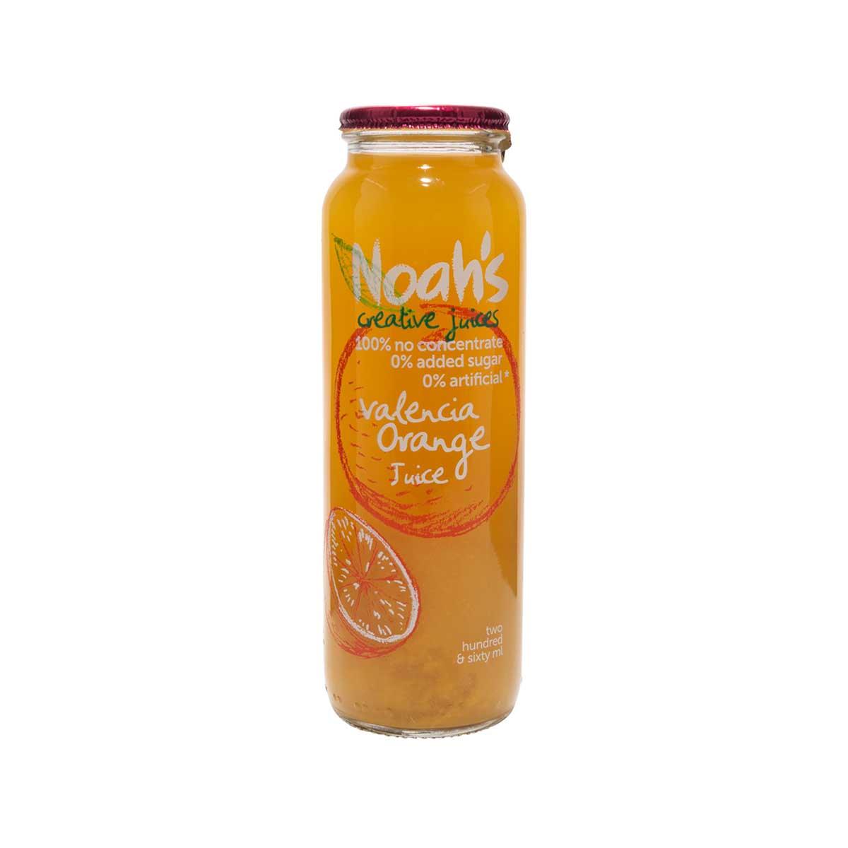 NOAH'S Valencia orange juice bottle, amber glass with red screw cap