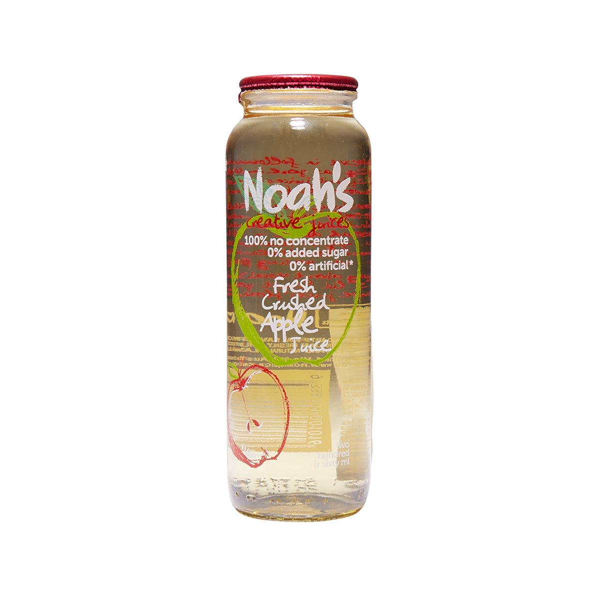 NOAH'S fresh crushed apple juice bottle, amber glass with red cap