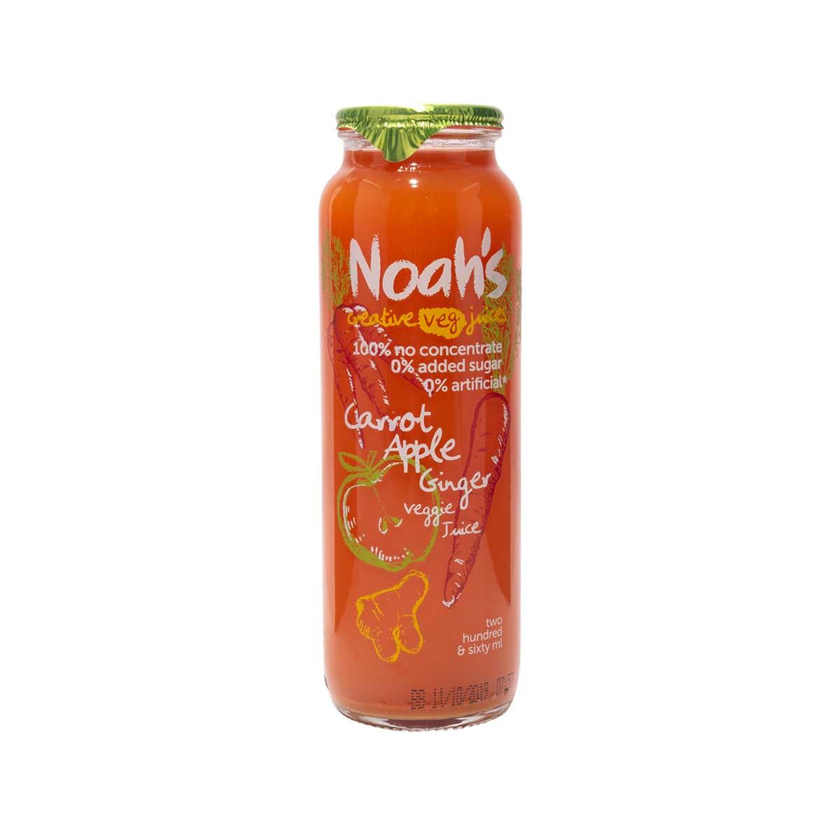 NOAH'S veggie juice bottle with orange carrot apple ginger blend, 260 mL