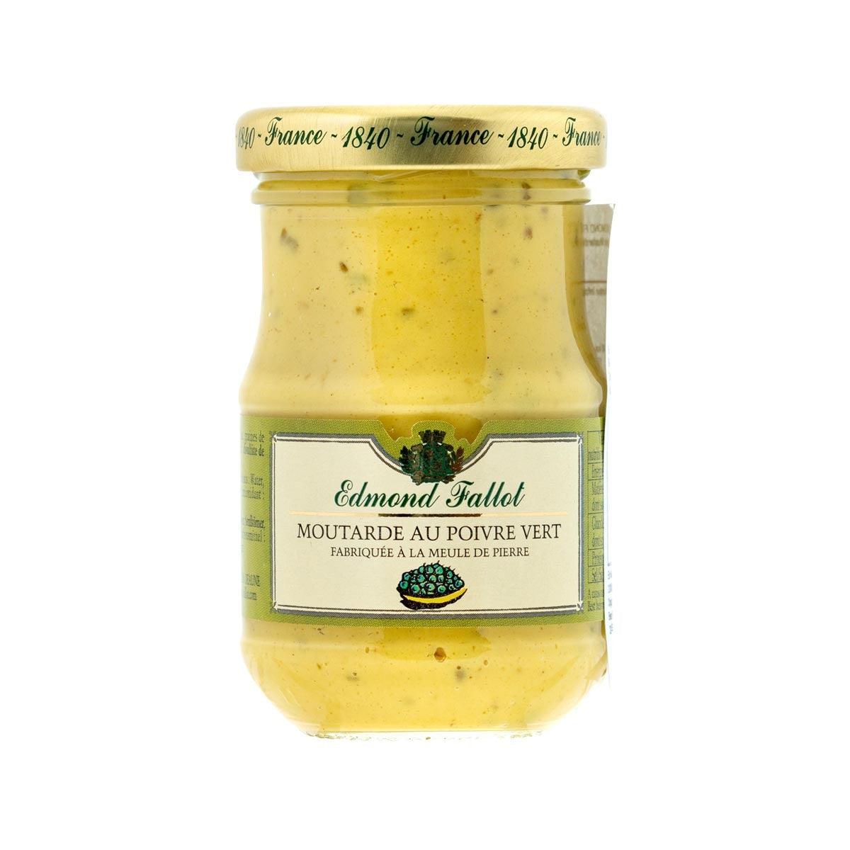 Green peppercorn Dijon mustard in glass jar, front label, 105 g