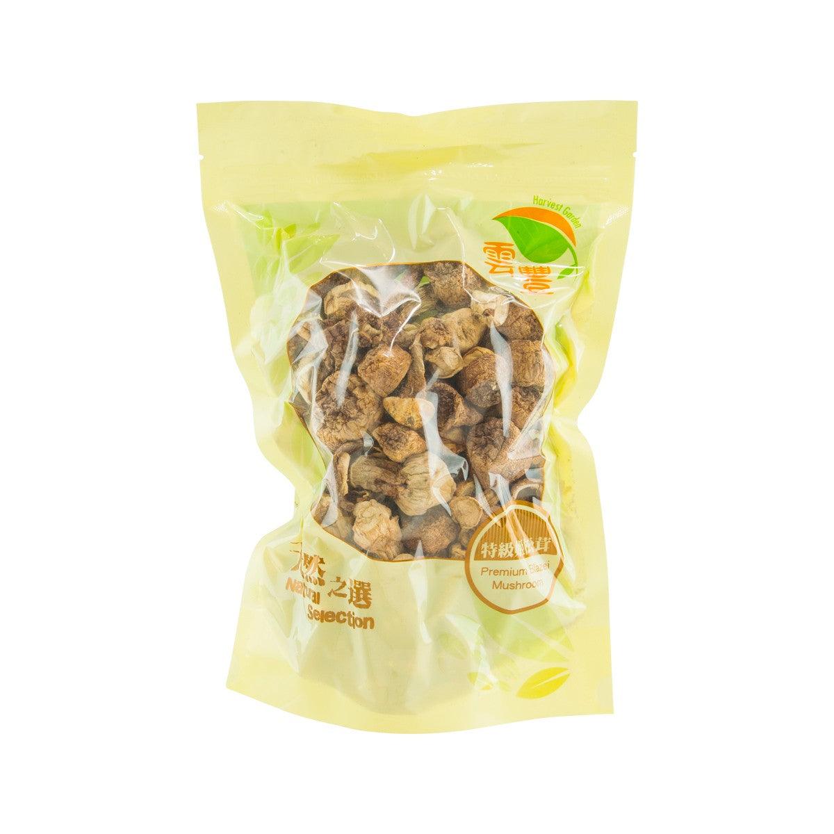 Dried Blazei mushroom pouch with front window, 200g, yellow-green stand-up bag