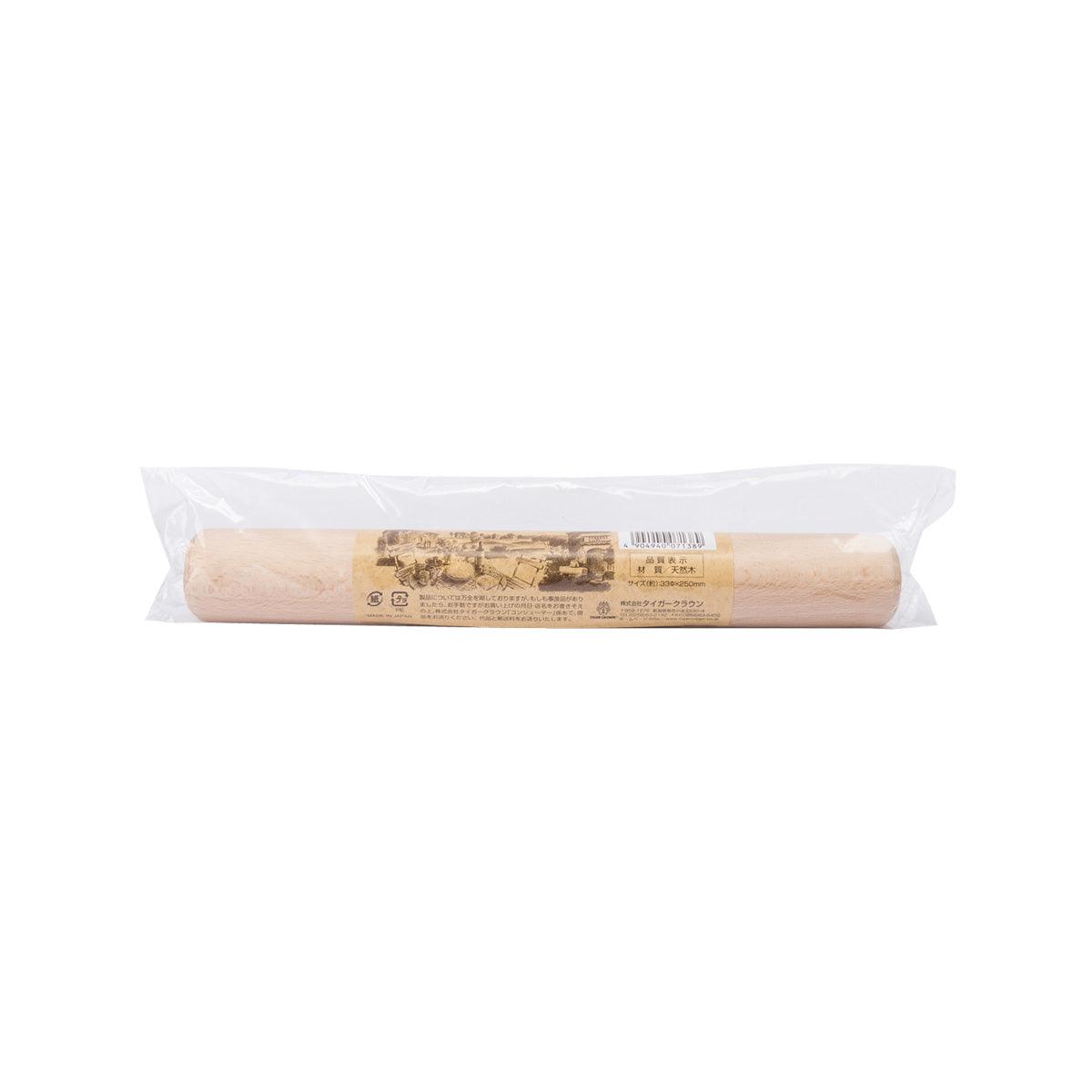 Wooden rolling bar, light tan, in clear plastic sleeve with barcode label
