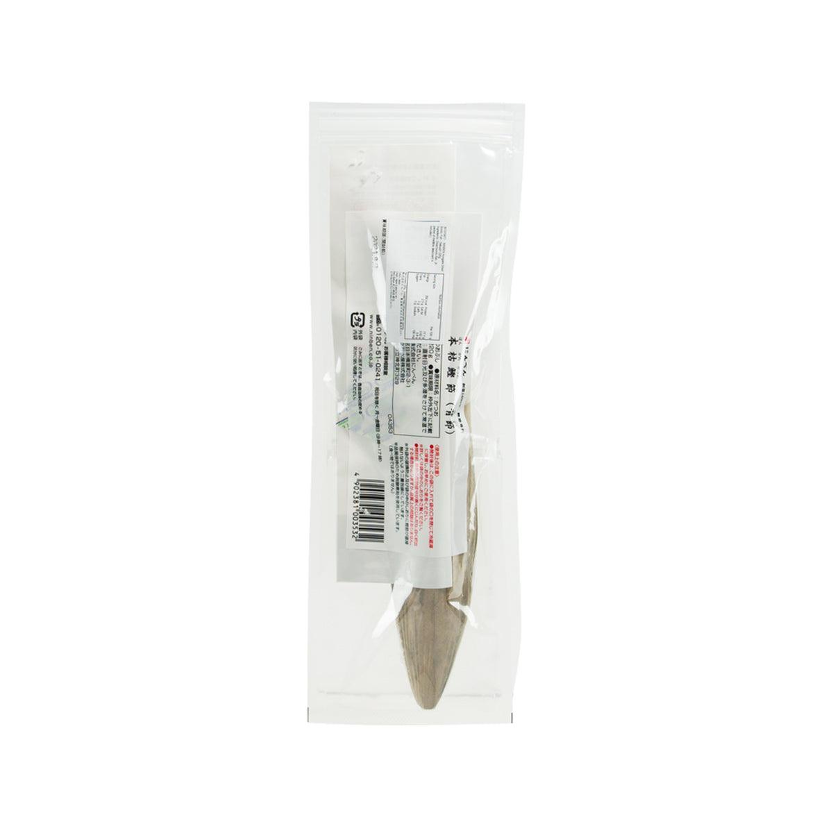 NINBEN dried bonito fish (sebushi) pouch with barcode and ingredient label on back