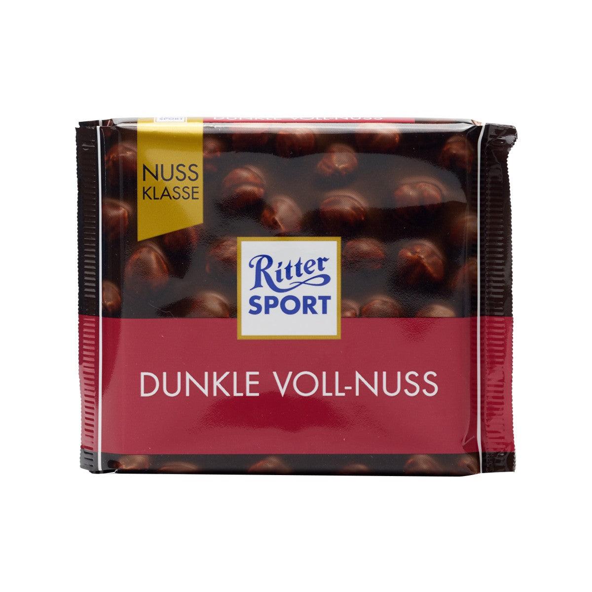 Ritter Sport dark chocolate bar with whole hazelnuts, sealed 100 g pack