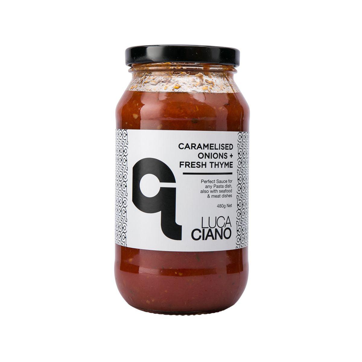 LUCA CIANO caramelised onions & thyme tomato sauce jar, glass with black lid