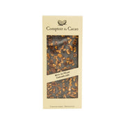 Comptoir du Cacao dark chocolate with caramelized pecan pieces, in a slim box