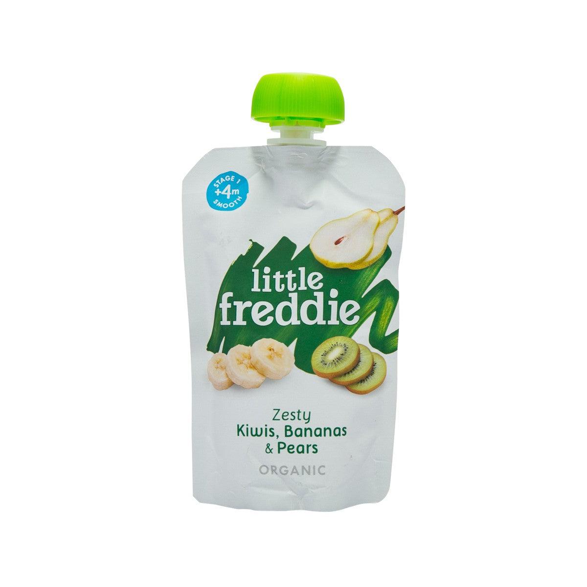 Organic fruit pouch with green cap, LITTLE FREDDIE, kiwi, banana & pear blend