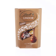 LINDOR assorted chocolate balls box, 4 flavors; smooth filling in white, dark, milk, hazelnut