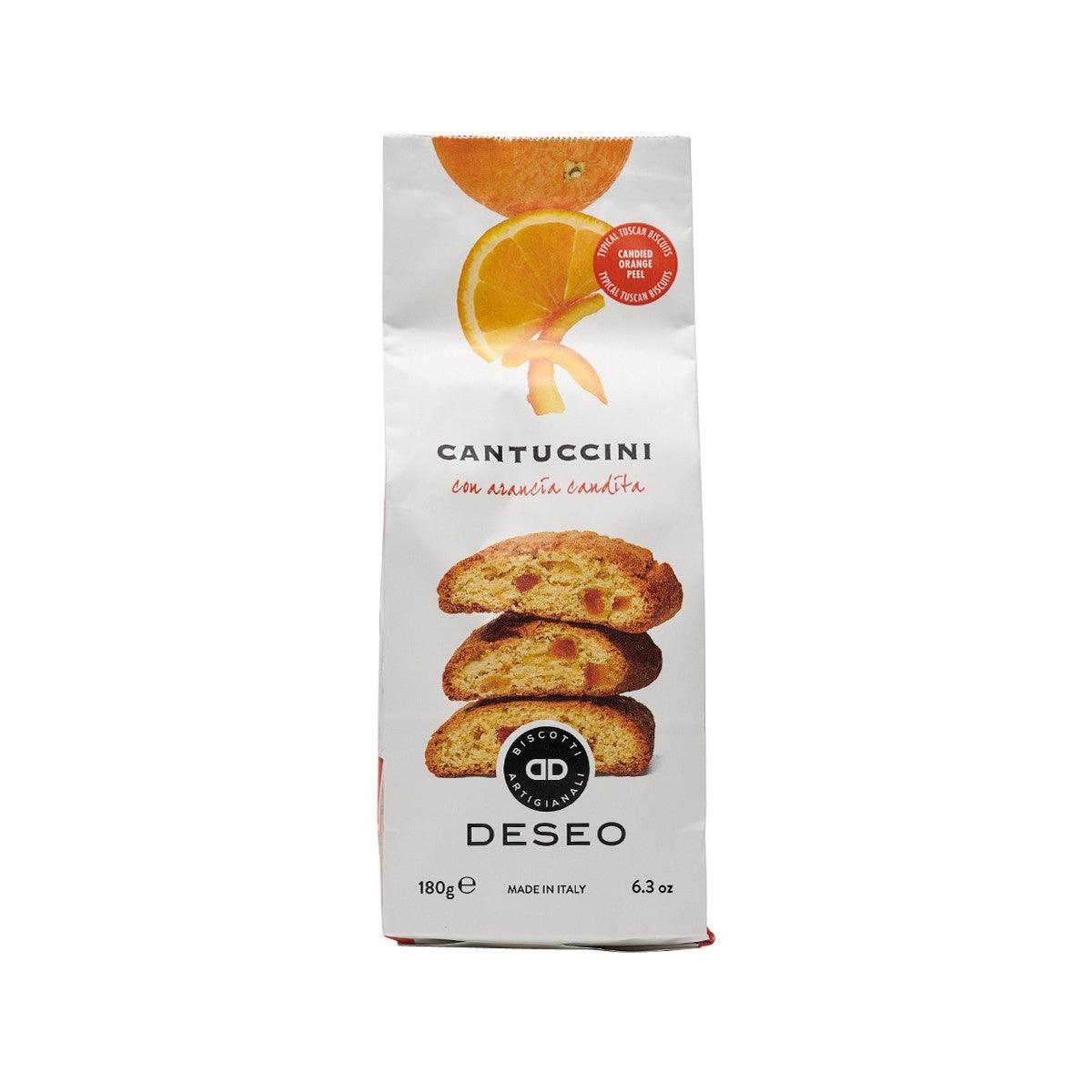 Cantuccini biscotti bag with candied orange peel graphic and stacked cookies
