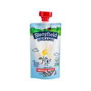 Vanilla whole milk yogurt pouch with red spout cap, Stonyfield Organic