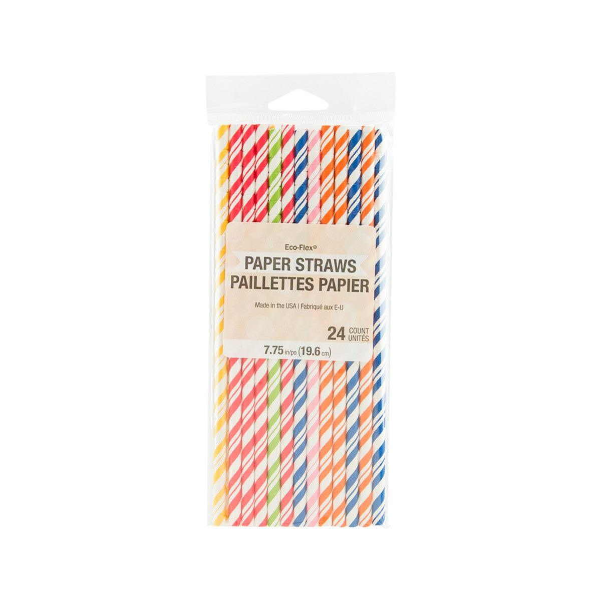 Rainbow striped paper straws, 24-count pack