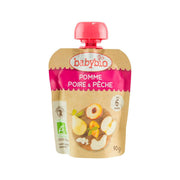 BABYBIO organic apple pear peach baby puree pouch, flip-top, 90g