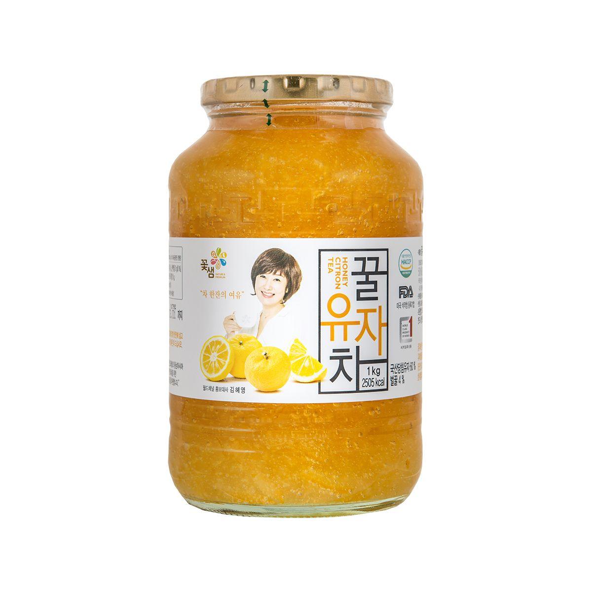 Honey citron tea 1kg jar with amber contents and gold lid