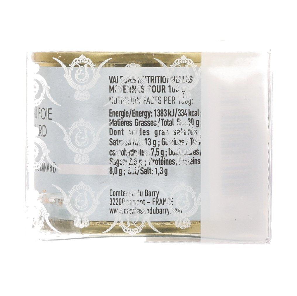 COMTESSE DU BARRY nutrition facts panel for duck foie gras cream 65g pack