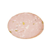PRIMAVERA organic mortadella bologna with pistachio, sliced oval pink cured meat