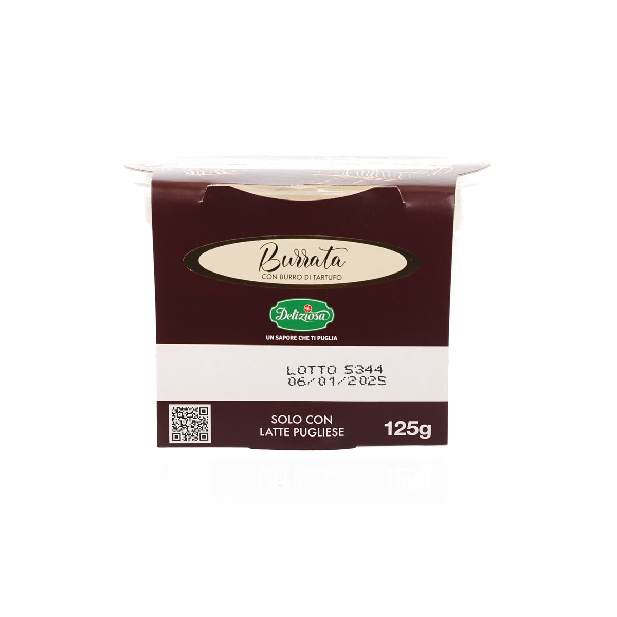 Burrata con tartufo cheese tub, white truffle, 125 g package
