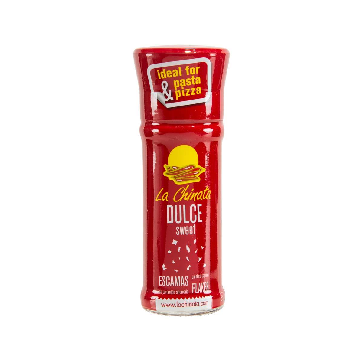 LA CHINATA smoked paprika flakes sweet, red spice jar with front label