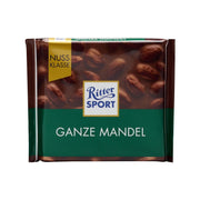 Ritter SPORT milk chocolate bar wrapper with whole almonds and green label