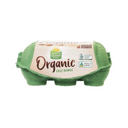 Organic free range egg carton, Sunny Queen brand, green tray with front label