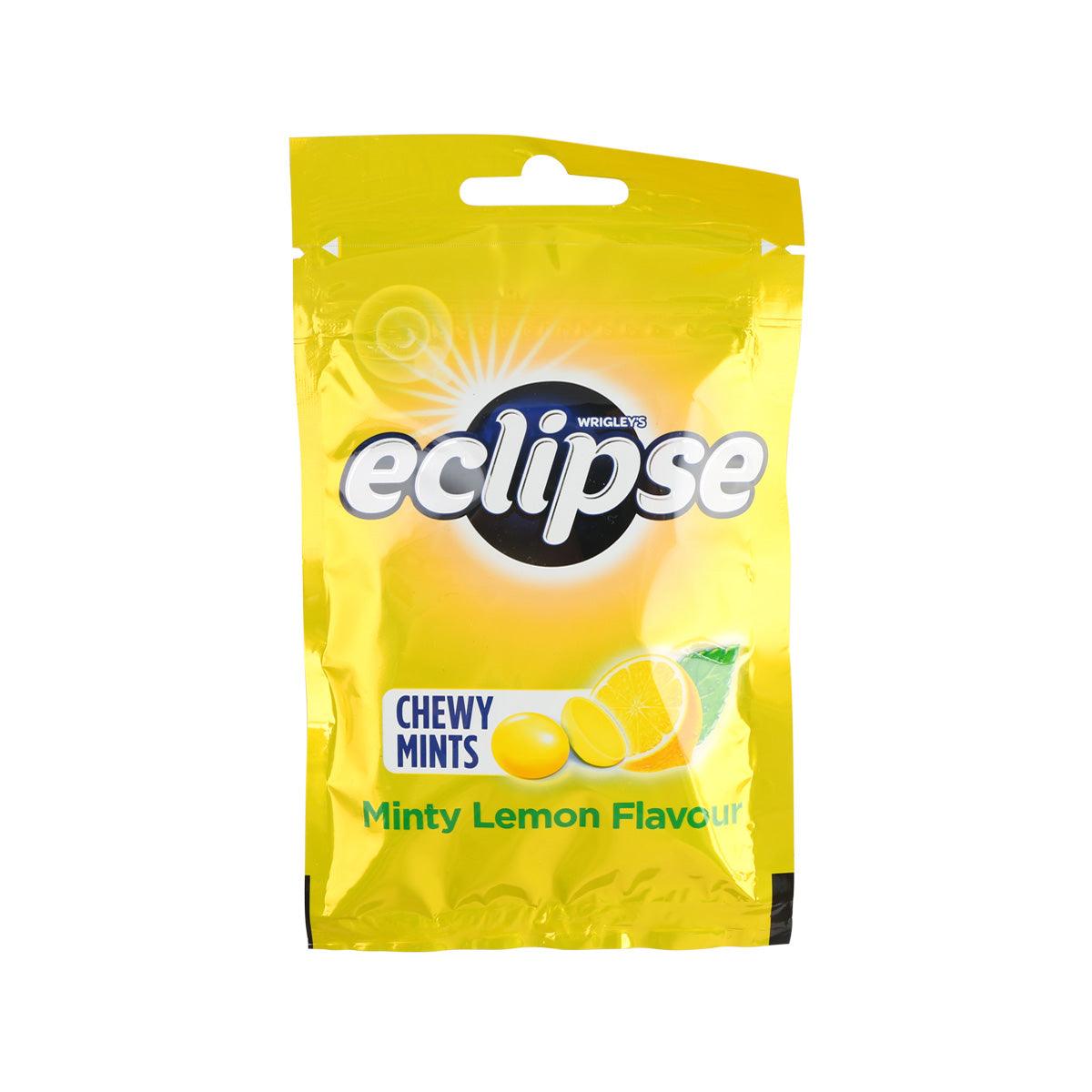 WRIGLEY'S Eclipse chewy mints pouch, minty lemon flavor, yellow front with logo