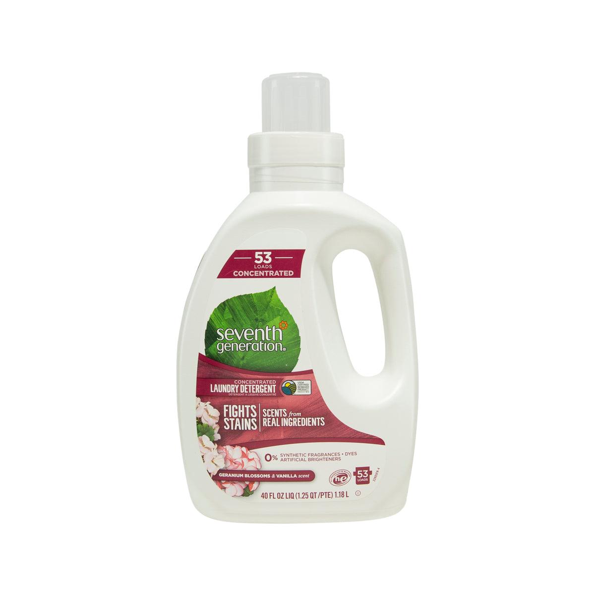 Concentrated laundry detergent bottle with pump cap, Geranium Blossoms & Vanilla scent
