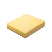Mature cheddar cheese block, pale yellow, rectangular cut