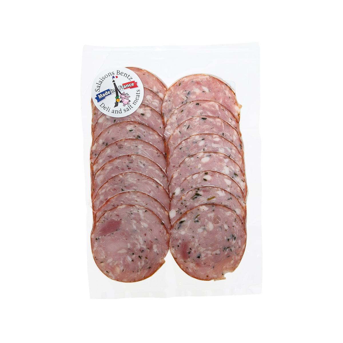 BENTZ cooked smoked ham sausage slices, round pink rounds in a pack