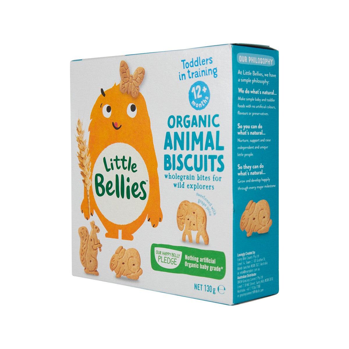 Little Bellies organic animal biscuits box side panel with product details