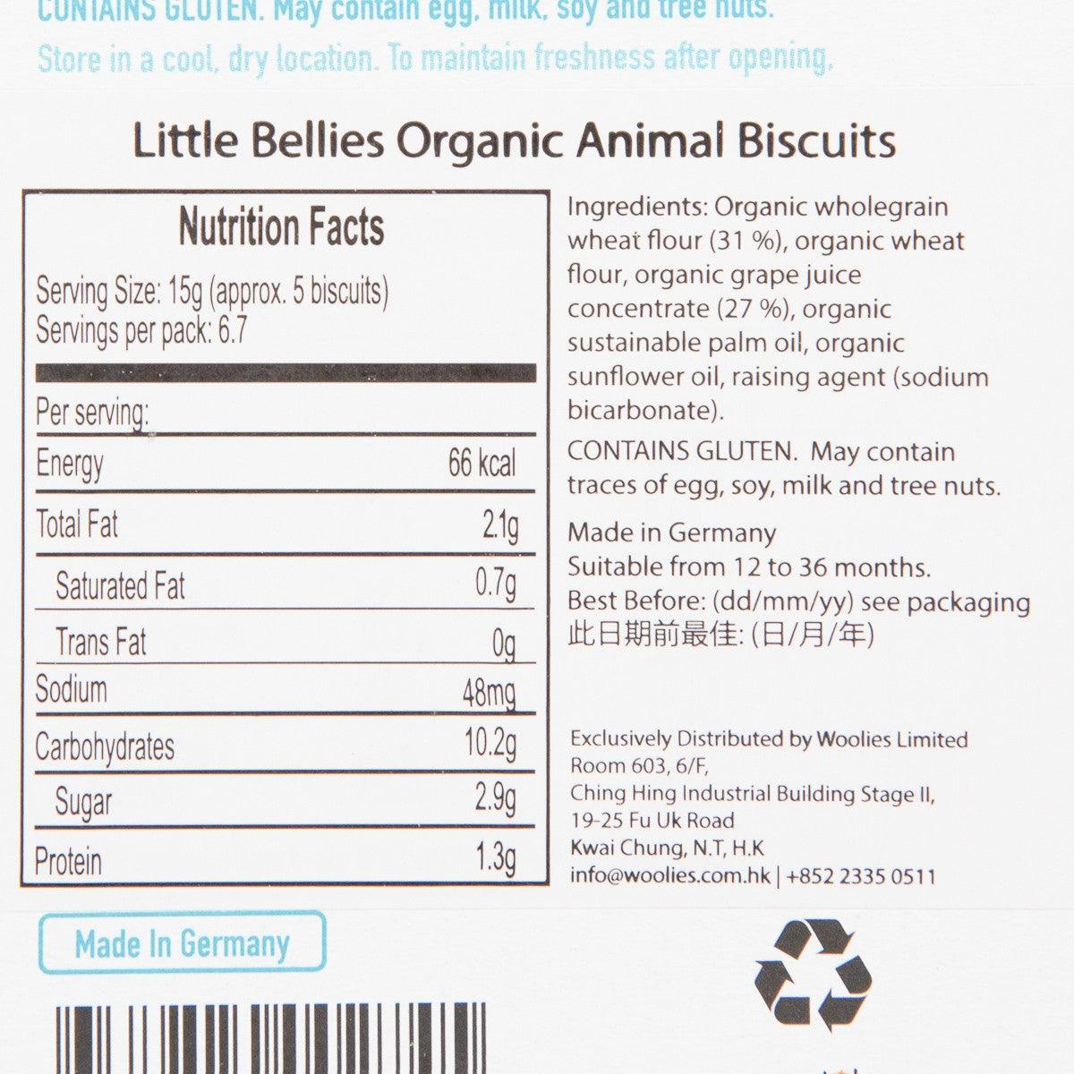 Nutrition facts panel for Little Bellies organic animal biscuits