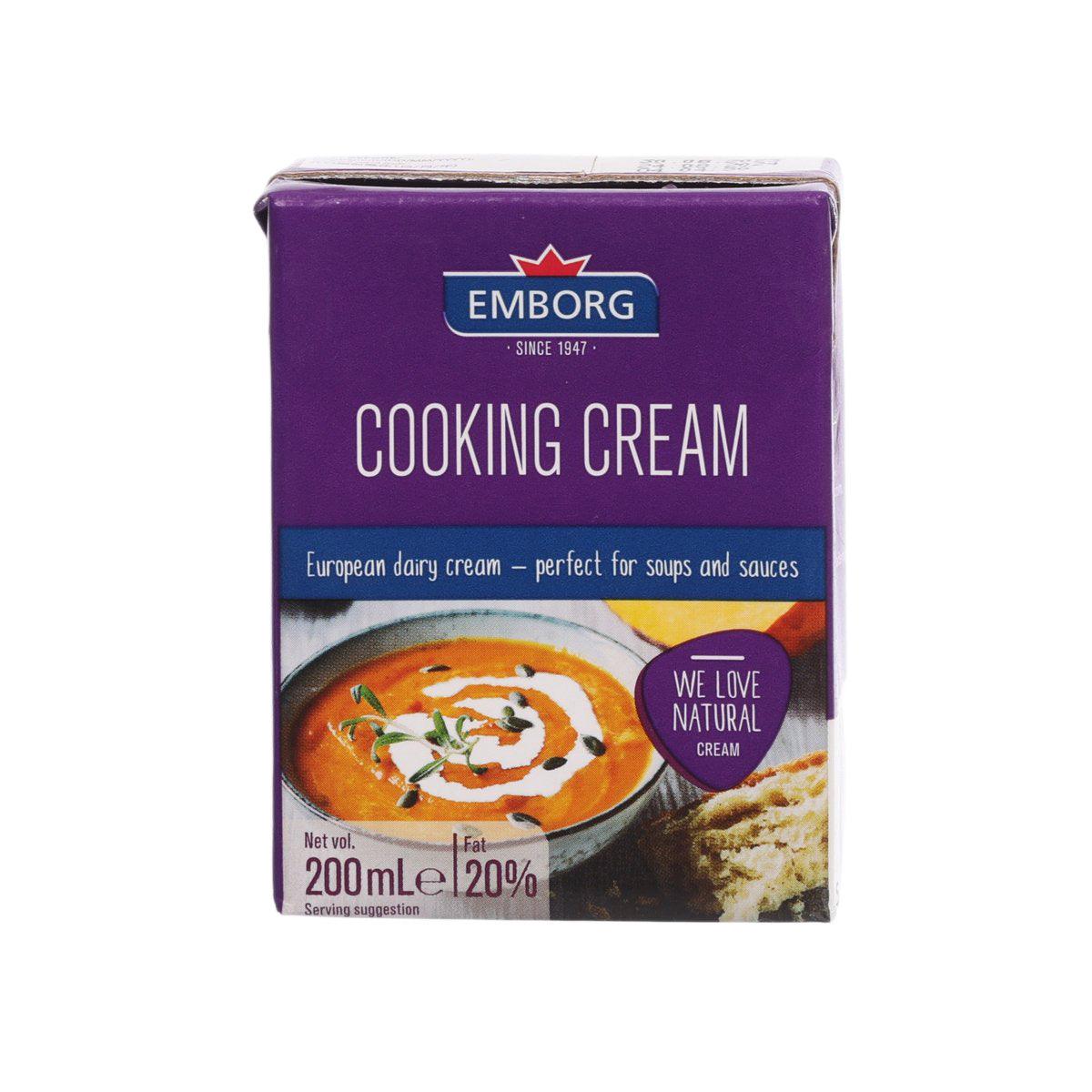 EMBORG UHT cooking cream carton, purple front label, 200 mL