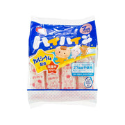 KAMEDA baby rice cracker pouch, blue-and-white front with cartoon baby characters