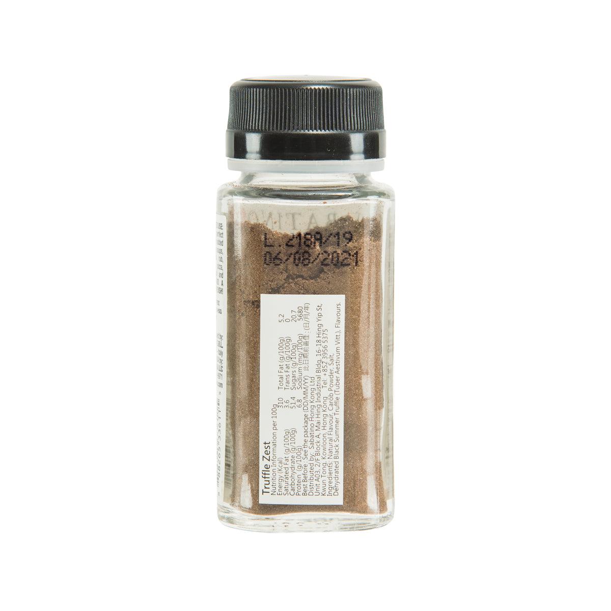SABATINO TARTUFI truffle zest seasoning bottle, back label and barcode, 50 g