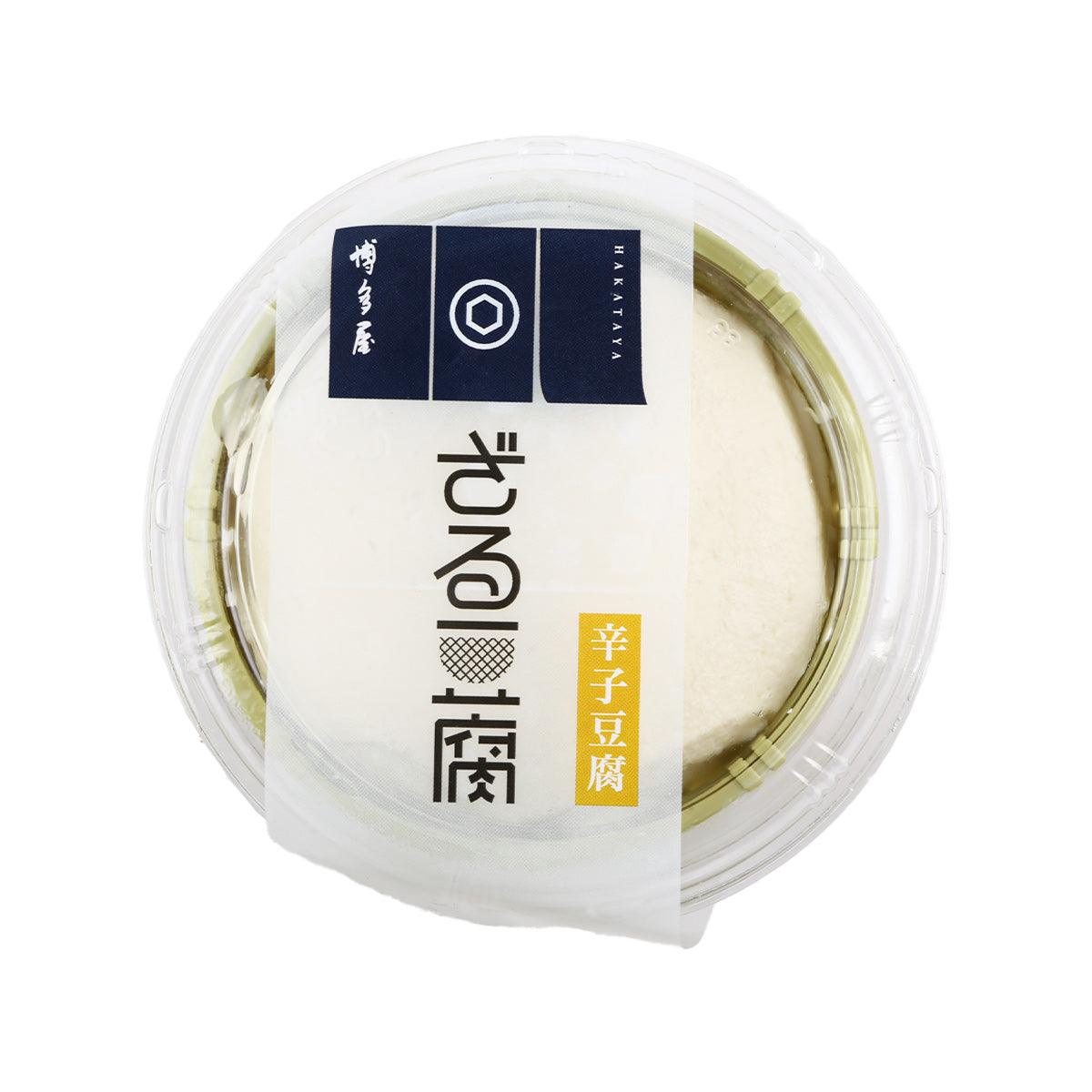 Mustard zaru tofu in clear plastic cup with label and seal