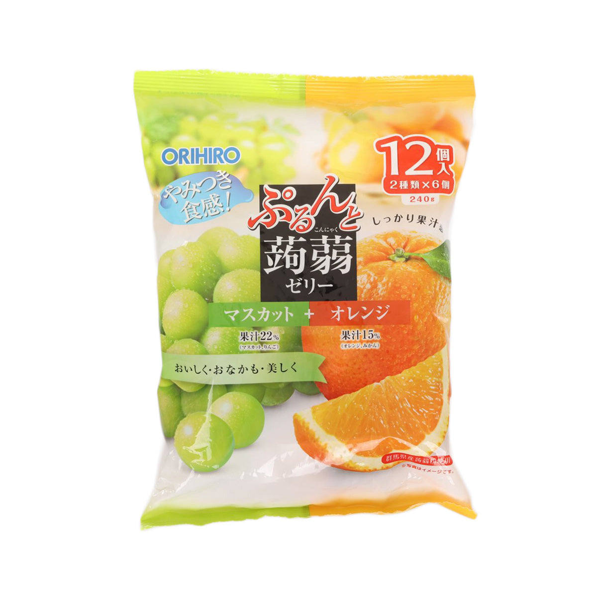 ORIHIRO konnyaku jelly pouch, Shine Muscat and orange flavor, 240g